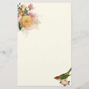 Papeterie Vintage roux et roses d'or avec chant d'oiseau