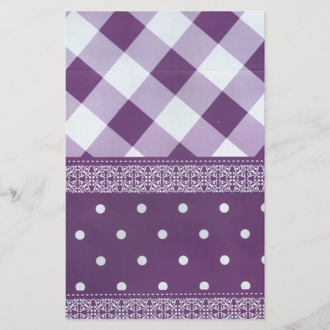 Papeterie Violet blanc À damiers Polka Dot Floral Damask Art (Devant)