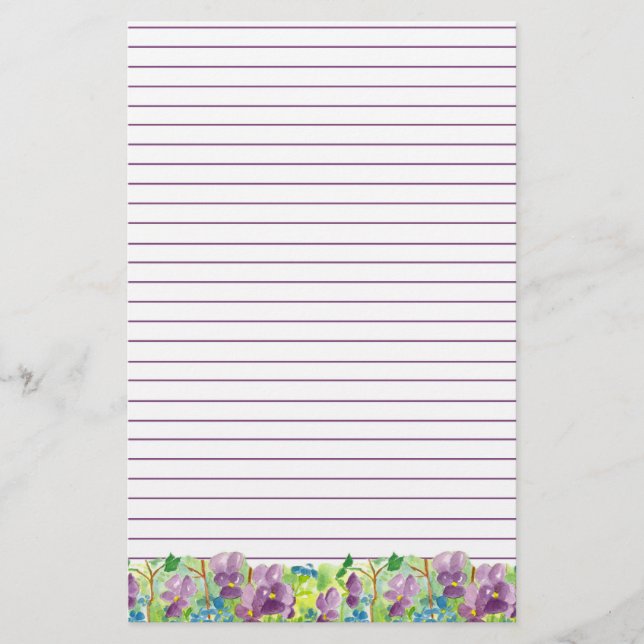 Papeterie Violets Aquarelle Violet Fleurs pourpres (Devant)