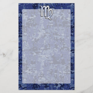 Papeterie Virgo Zodiac Silver Sign on Navy Blue Digital Camo