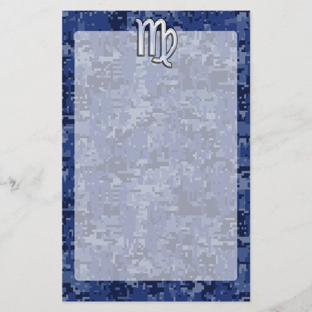 Papeterie Virgo Zodiac Silver Sign on Navy Blue Digital Camo (Devant)