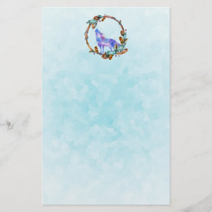 Papeterie Wolf aquarelle debout dans une couronne de style b