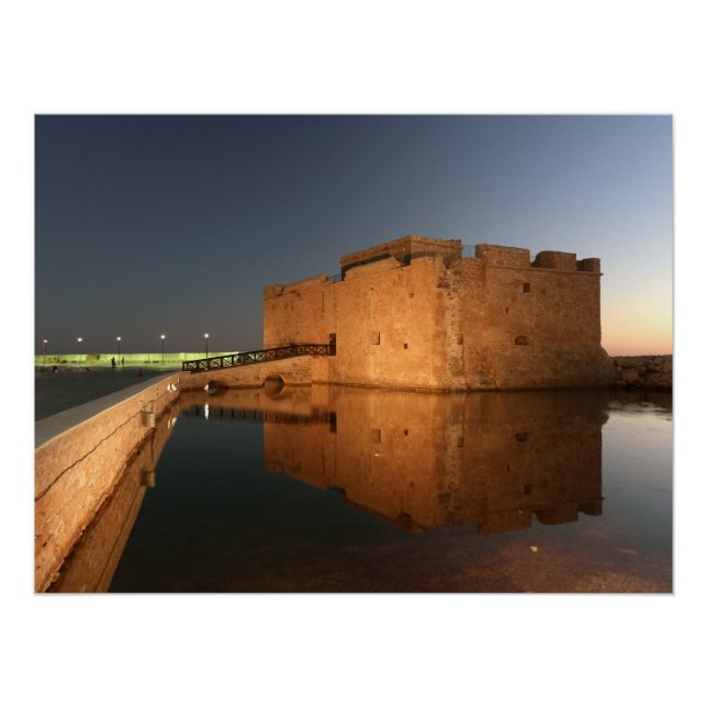 Paphos Castle and reflections at sunset Poster (Front)