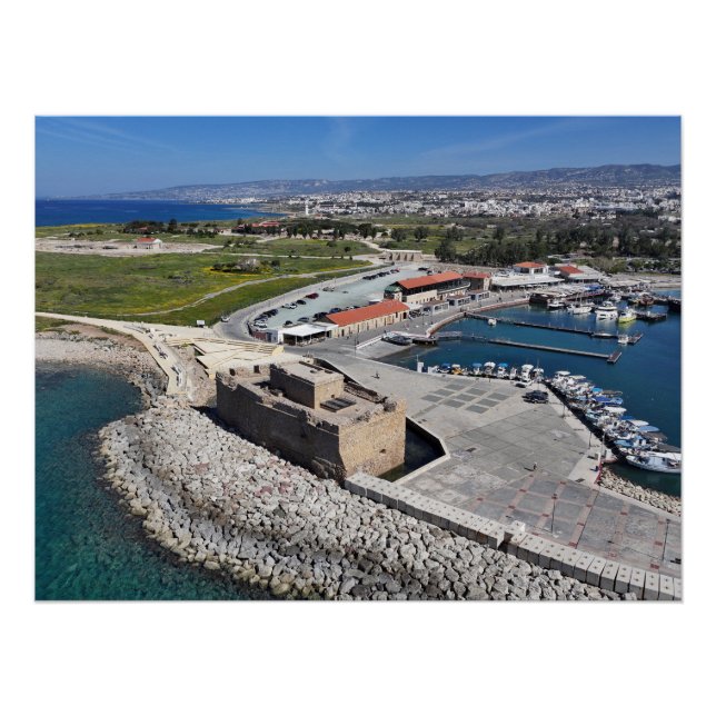 Paphos castle, harbor and lighthouse poster (Front)