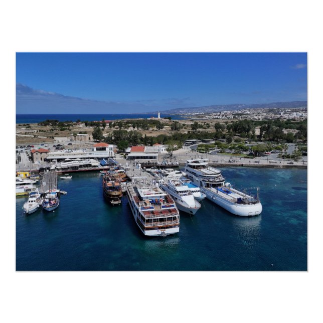 Paphos harbor drone view with lighthouse  poster (Front)