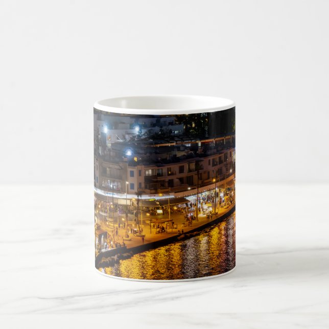 Paphos seafront at night, drone view coffee mug (Center)