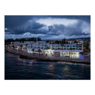 Paphos seafront drone view at night poster
