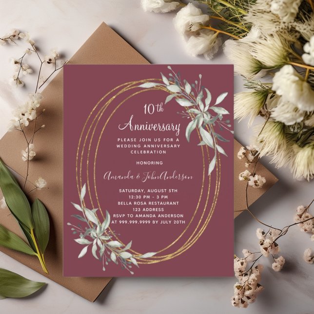 Papier 10e anniversaire mariage invitation de la bourgogn (Créateur téléchargé)