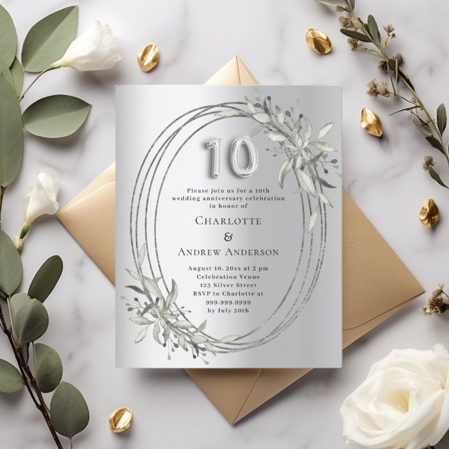 Papier 10e anniversaire mariage invitation feuillage arge (Créateur téléchargé)