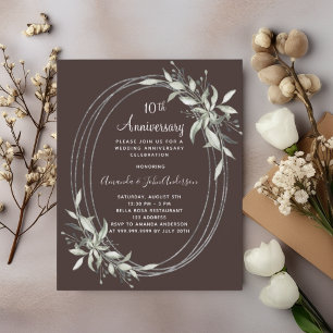 Papier 10e anniversaire mariage invitation verdure brune