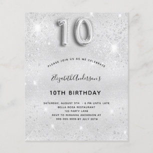 Papier 10e anniversaire parties scintillant argent invita