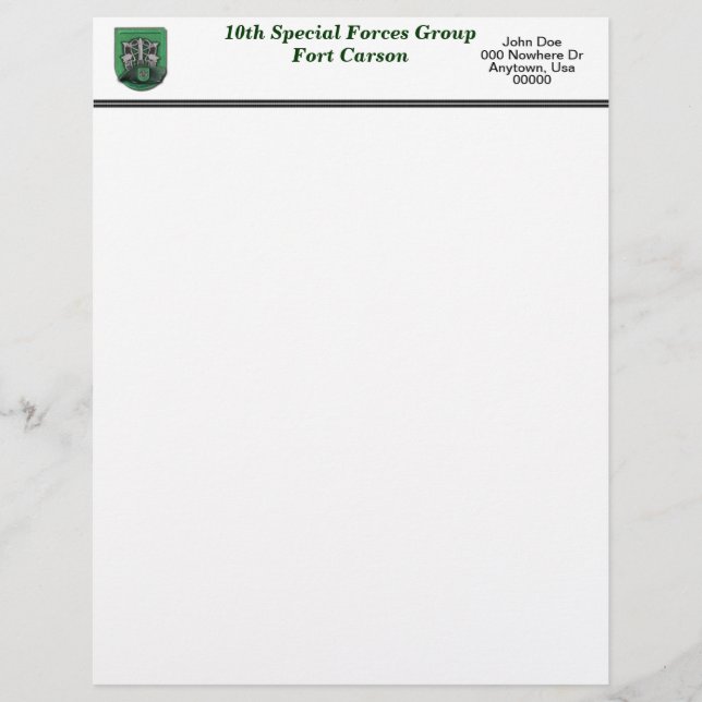 Papier 10e force spéciale fort Carson vétérans flash Let (Devant)