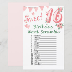 Papier 16e anniversaire Mot Scramble Jeu