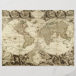 Papier 1708 World Map by Jean Baptiste Nolin