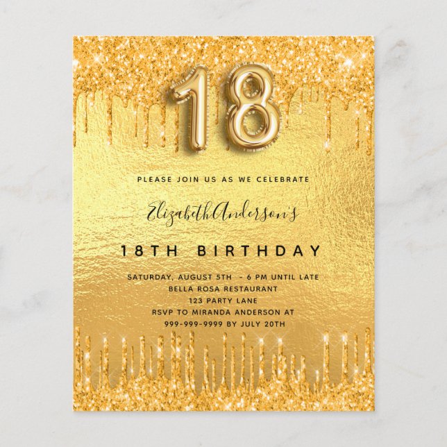 Papier 18e anniversaire parties scintillant or invitation (Devant)