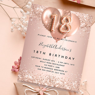 Papier 18e anniversaire rose invitation ballons d'or