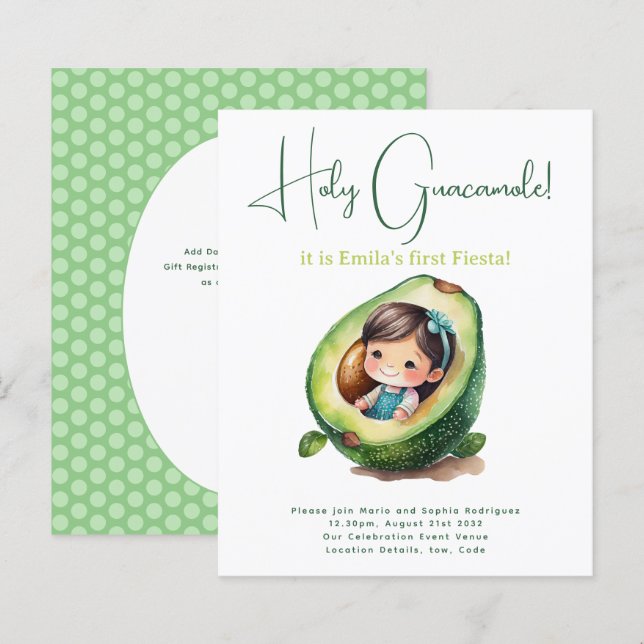 Papier 1er anniversaire de fête pour une fille Avocado BU (Devant / Derrière)