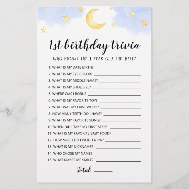 Papier 1er anniversaire Trivia édite jeu (Devant)