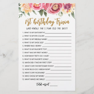 Papier 1er anniversaire Trivia édite jeu