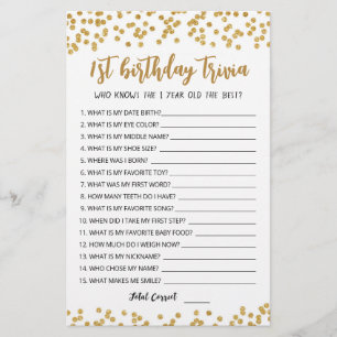 Papier 1er anniversaire Trivia édite jeu