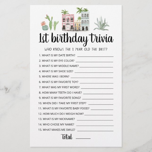 Papier 1er anniversaire Trivia édite jeu (Devant)