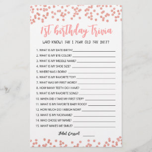 Papier 1er anniversaire Trivia édite jeu