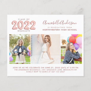 Papier 2022 Pink Photo Graduation Budget Parti Invitation