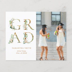 Papier 2023 BUDGET Or Floral Moderne Invitation Grad