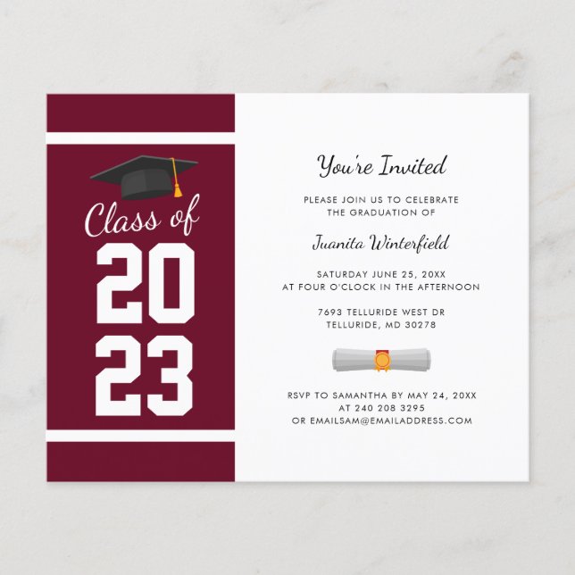 Papier 2024 Graduation Bourgogne Grad Party Invitation (Devant)
