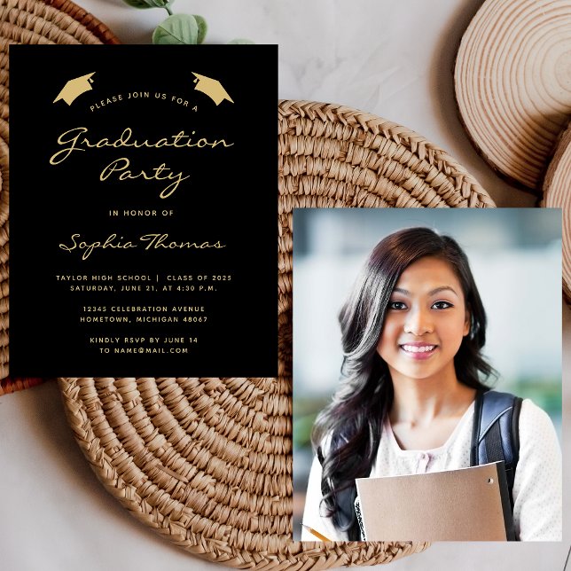 Papier 2025 Budget Parti de graduation moderne Black Gold (Créateur téléchargé)