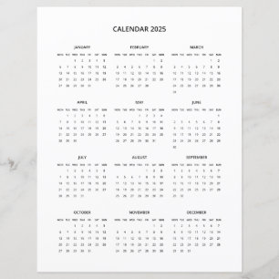 Papier 2025 Modern Minimalist Printable Calendar in Black