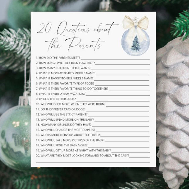 Papier 20 questions parents - Jeu de Baby shower d'hiver (Créateur téléchargé)