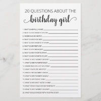 20 Questions sur la fille d'anniversaire Jeu d'ann