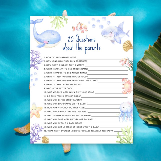 Papier 20 Questions sur le baby shower océanique des pare (Créateur téléchargé)