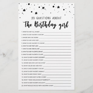 Papier 20 Questions sur le jeu Anniversaire Fille Anniver