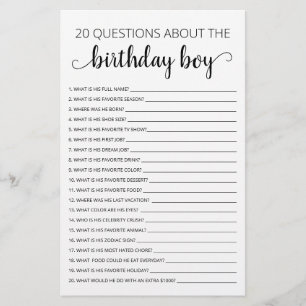 Papier 20 Questions sur le jeu Anniversaire Garçon Annive