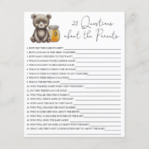 Papier 20 Questions sur le jeu de baby shower des parents