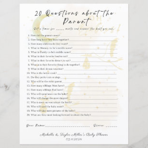 Papier 20 Questions sur le jeu de Baby shower parent