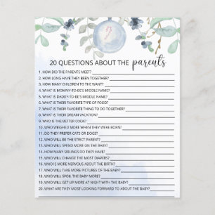 Papier 20 Questions sur le jeu de baby shower Parents
