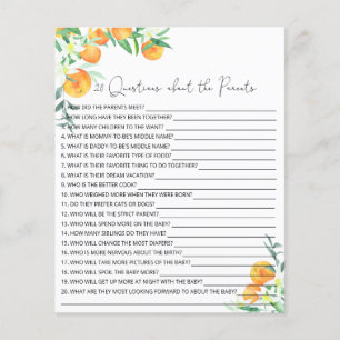 Papier 20 Questions sur le jeu de baby shower Parents