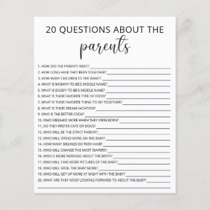 Papier 20 Questions sur le jeu de baby shower Parents