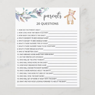 Papier 20 Questions sur le jeu de baby shower Parents