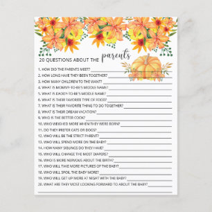 Papier 20 Questions sur le jeu de baby shower Parents