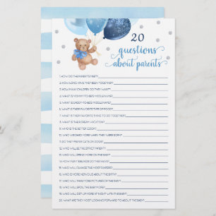 Papier 20 Questions sur les parents Baby shower Ours en p