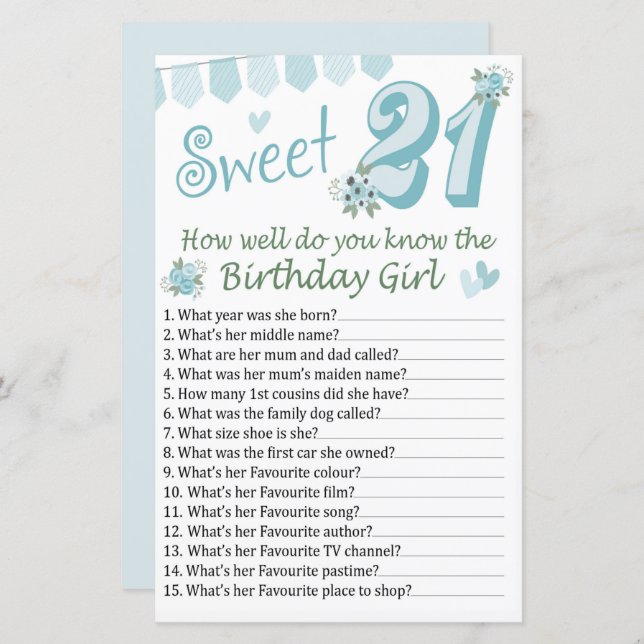 Papier 21e anniversaire Comme vous connaissez bien l'anni (Devant / Derrière)