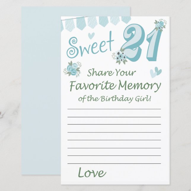 Papier 21e anniversaire Mémoire préférée de la fille anni (Devant / Derrière)