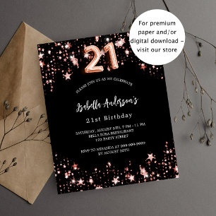 Papier 21e anniversaire noir rose or budget invitation