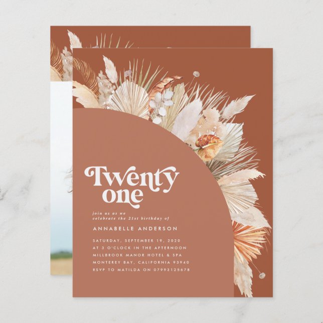 Papier 21e anniversaire pampas herbe terre cuite budget a (Devant / Derrière)