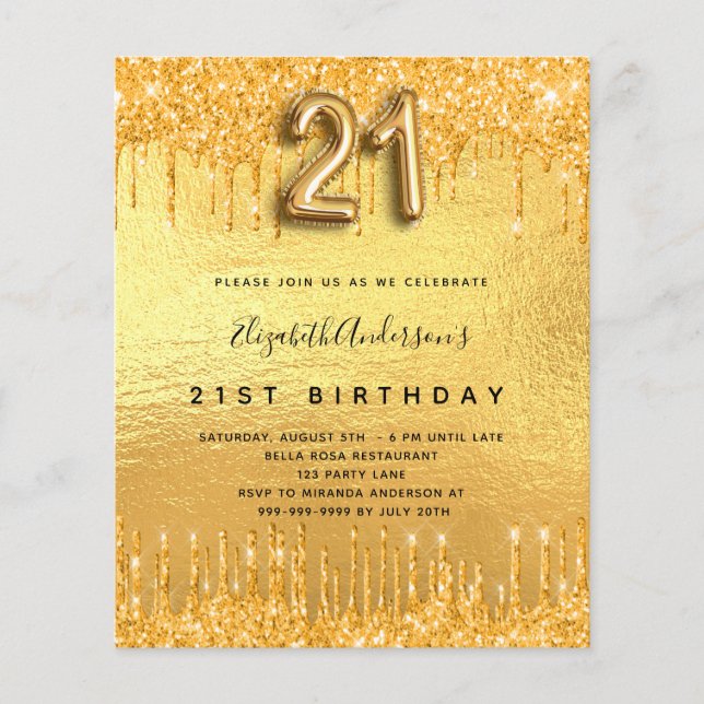 Papier 21e anniversaire parties scintillant d'or (Devant)