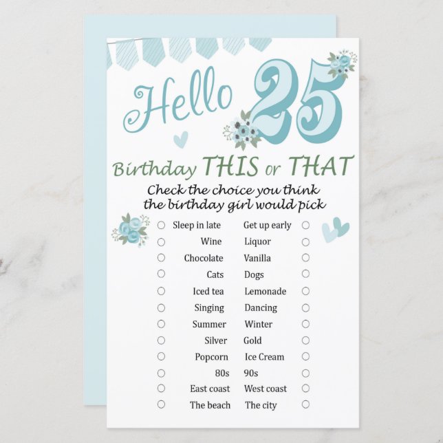 Papier 25 anniversaire de ce jeu ou de ce jeu (Devant / Derrière)